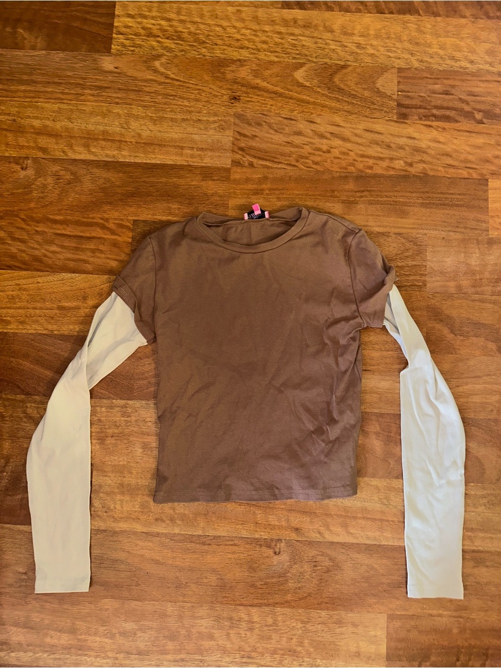 Edikted Layered-Look Long Sleeve Top - Brown & Cream